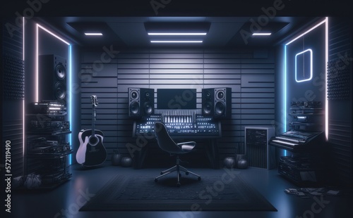 Interior of recording studio home, music studio, estúdio de música, GENERATIVE AI
