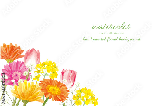 水彩で描いた春の花のフレーム背景