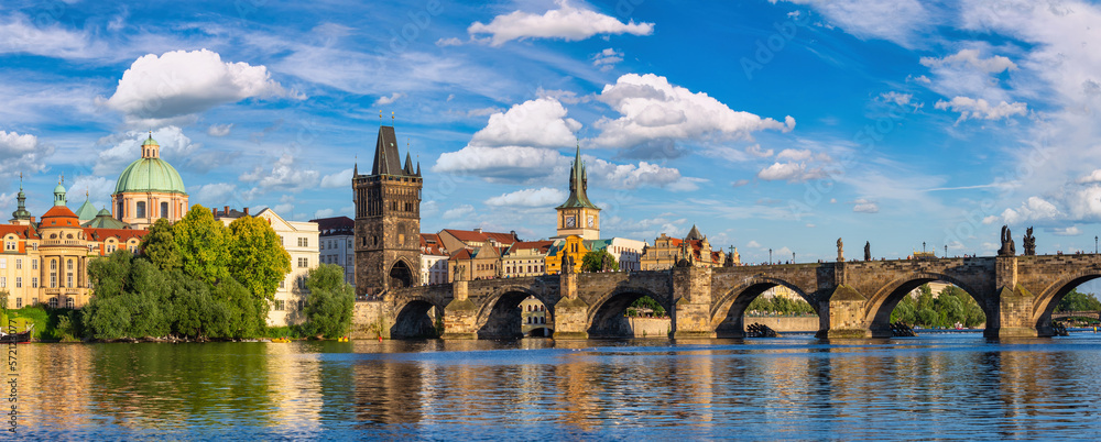 Prague Czech Republic, panorama city skyline at Charles Bridge Vltava River and Prague old town, Czechia