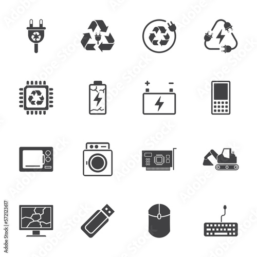 Electronics device and recycle sign icon, solid icon