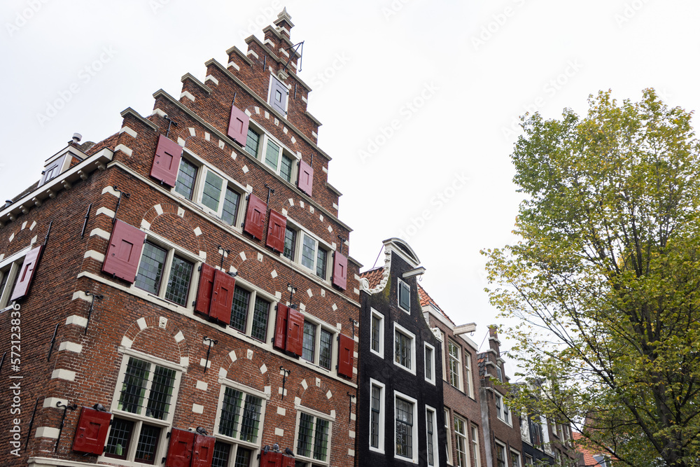 Row of Beautiful and Historic Buildings in the De Wallen Neighborhood of Amsterdam