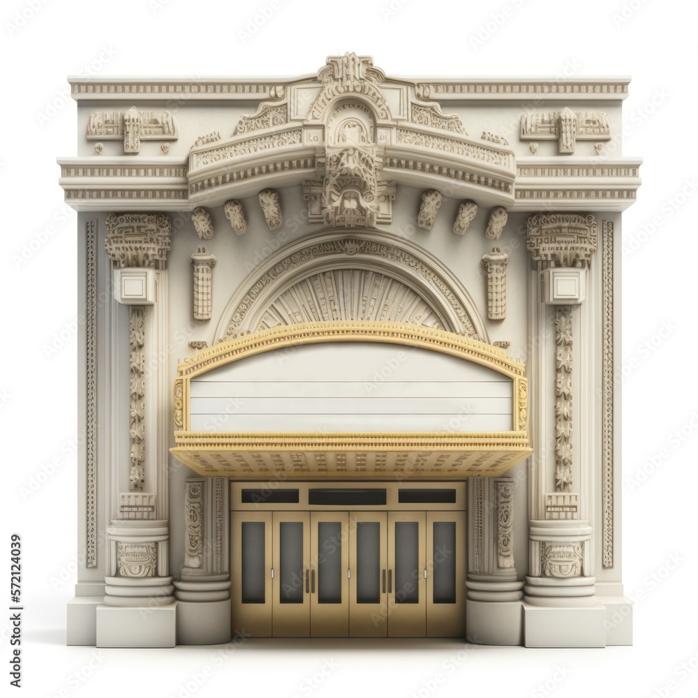 Detailed illustration of a musical theatre performance location with marquee lights sign in the style of Broadway venues isolated on a white background, generative ai - obrazy, fototapety, plakaty 