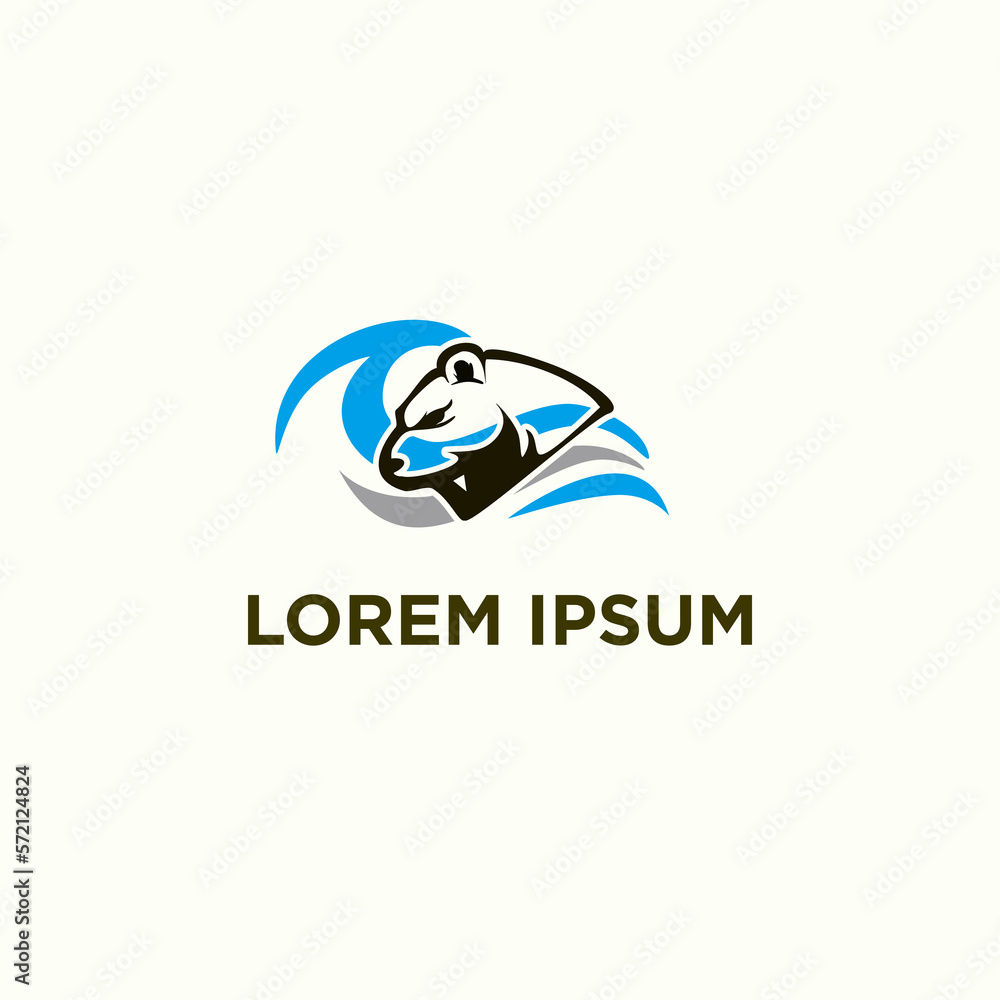 polar bear head logo with ski wave