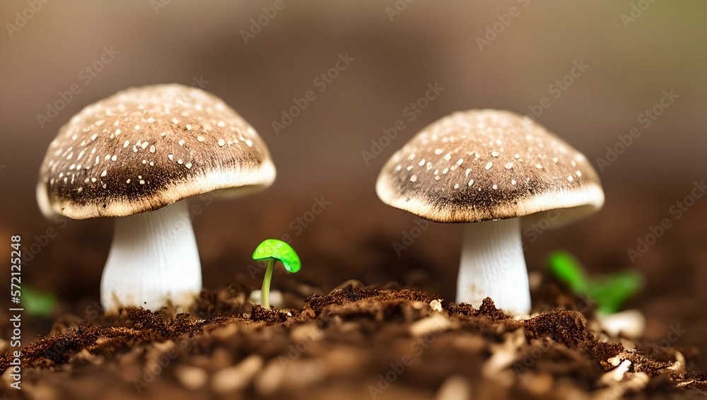 mushrooms growing in soil with seedlings, made using generative ai mushrooms growing in soil with seedlings, made using generative ai