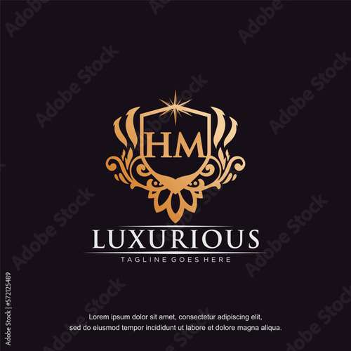 HM initial letter luxury ornament gold monogram logo template vector art.