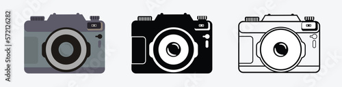 Photo camera vector icon. camera in flat style and outline