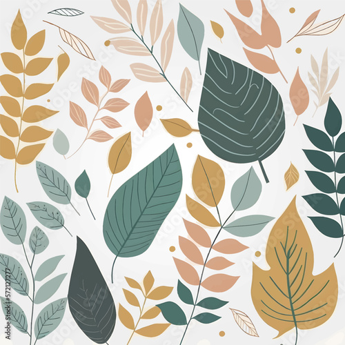 pattern with flat, colorful minimalist leaves