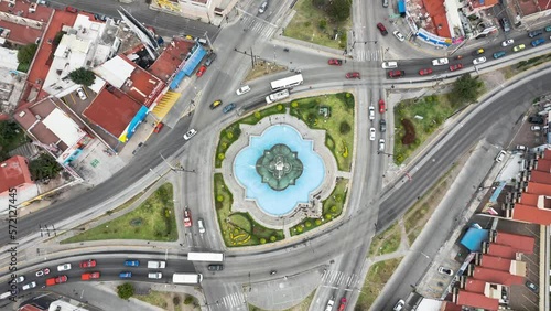 Timelapse of the fountain China Poblana on a cenital view and looking at the movement of vehicles. photo