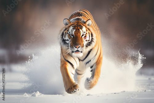 Fotografia Siberian tiger on the snow, image ai midjourney generated