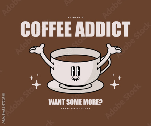 Retro Poster cartoon character of coffee time Graphic Design for T shirt Street Wear and Urban Style