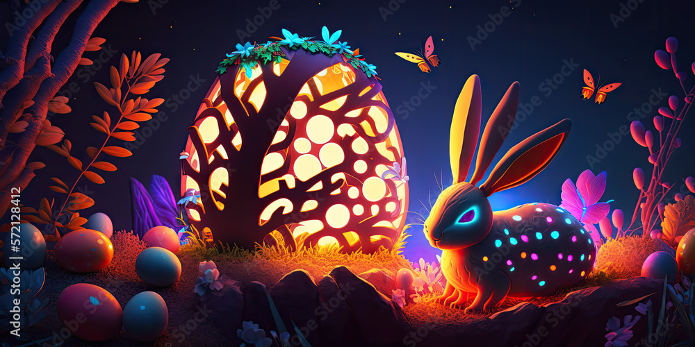 Easter Bunny and Eggs, Generative AI Easter Bunny and Eggs, Generative AI