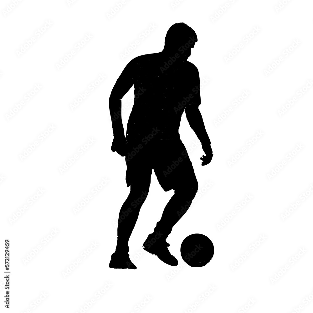 silhouette of a soccer player when playing ball with transparent background