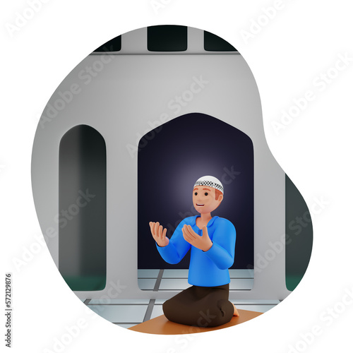 Tahajud Prayer 3D Character Illustration photo