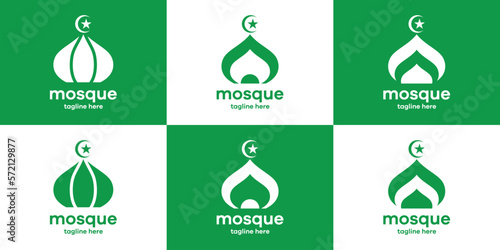 set logo design mosque icon vector illustration islamic