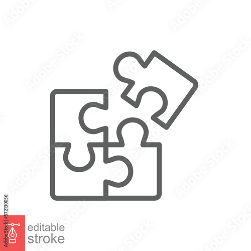 Puzzle jigsaw line icon. Simple outline style. Join teamwork, challenge, square, block, part, business logo concept design. Vector illustration isolated on white background. Editable stroke EPS 10.