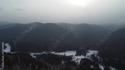 Flying from a cave or grotto from a high altitude