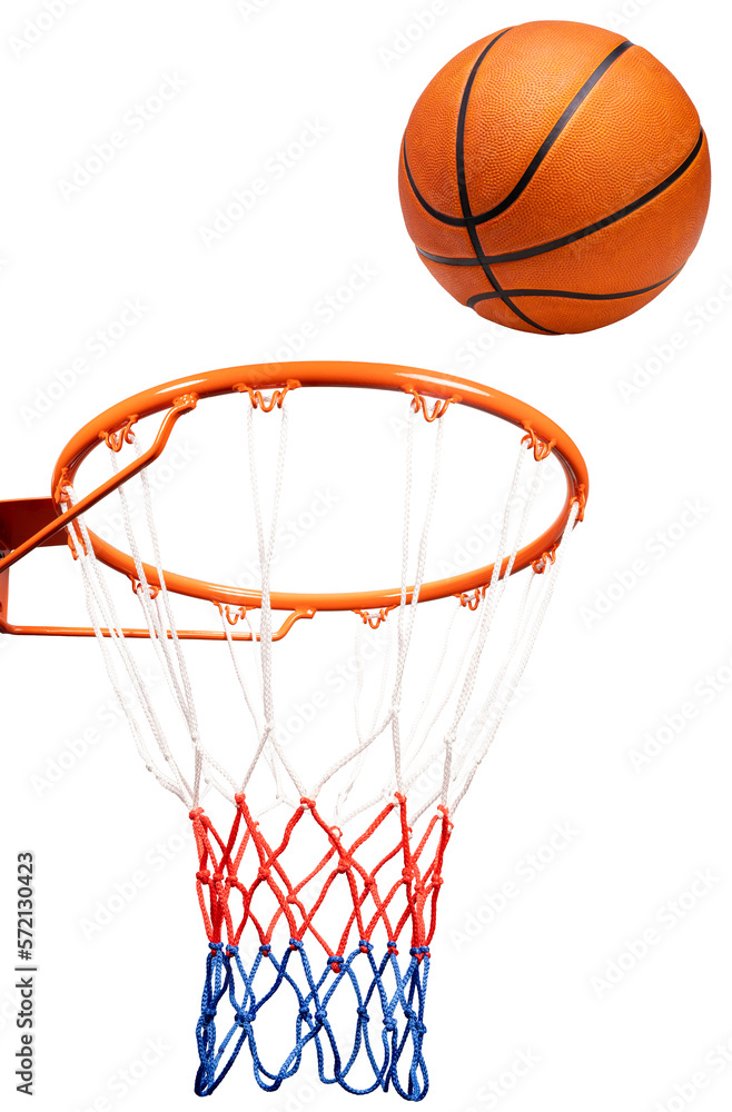 Basketball player dunking a Basketball ball in the hoop isolated on white background,PNG File.