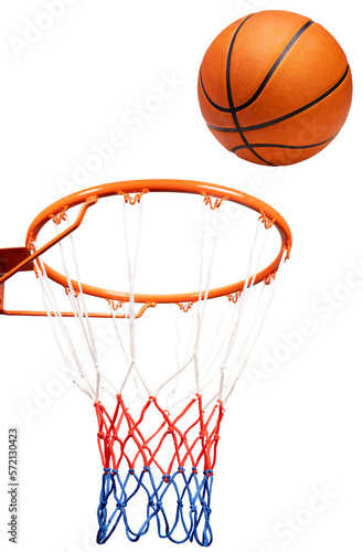 Basketball player dunking a Basketball ball in the hoop isolated on white background,PNG File. © MERCURY studio