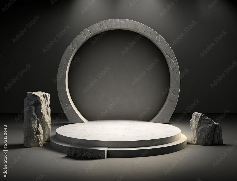 stone podium white for product presentation. Generative AI stone podium white for product presentation. Generative AI