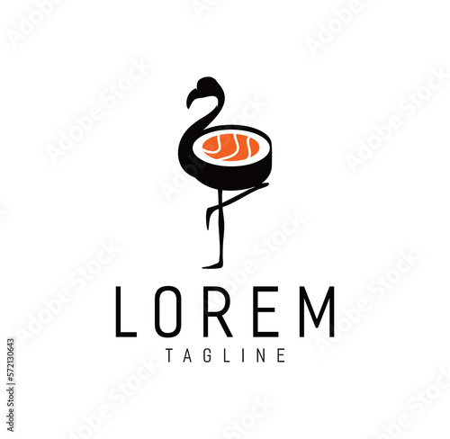 Sushi flamingo logo vector illustration for restaurant japanese food