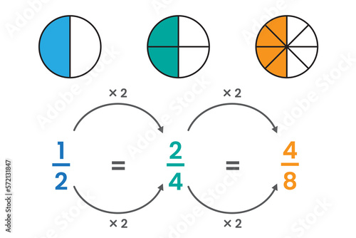 Fraction circle chart in mathematics vector illustration