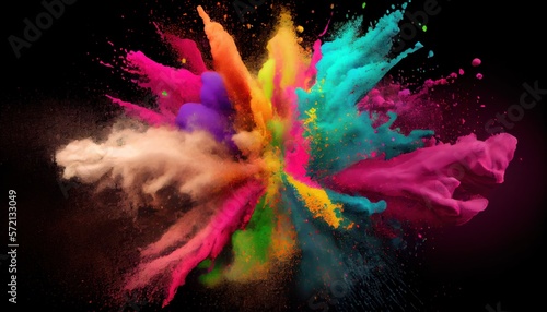 Colorful powder explosion  Celebrate festival Holi. Indian Holi festival. generative ai