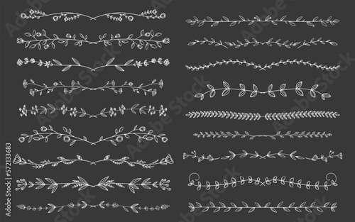 黒板風　繊細な植物や花のボタニカルラインセット　ベクター素材