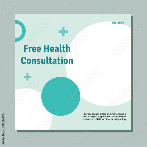 Medical social media post template design. Modern banner with blue and white background and place for the photo. Usable for social media, banner, and website.