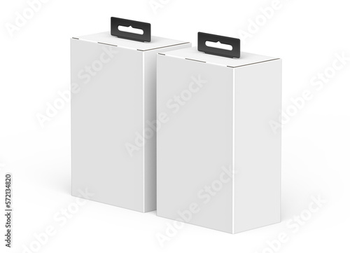 Blank paper box packaging with hand tab for mockup design 3d illustration.