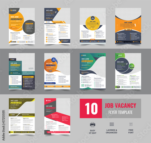 We are hiring flyer design template bundle , Job Vacancy Flyer Template or Job vacancy flyer poster template design, Job offer leaflet template, cover, a4 size, flyer design