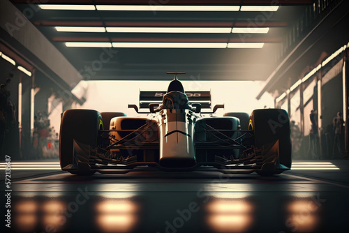 front View Of a formula 1 Sports car in a garage, generative ai