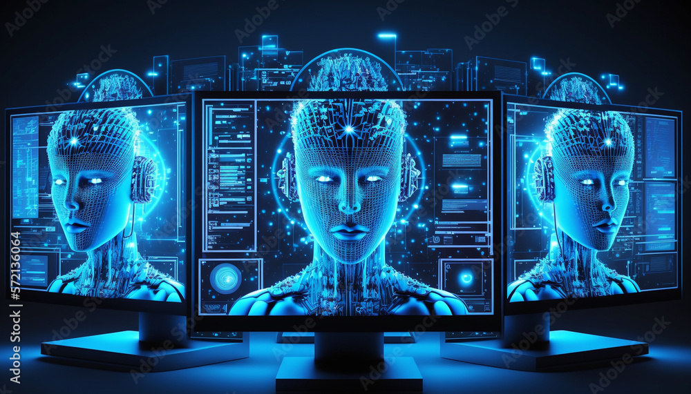 Artificial Intelligence On Multiple Monitors Screens Are Arranged In A artificial-intelligence-on-multiple-monitors-screens-are-arranged-in-a