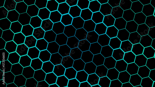Hexagonal modern metal background with light. Abstract honeycomb colorful background. Light and shadow.