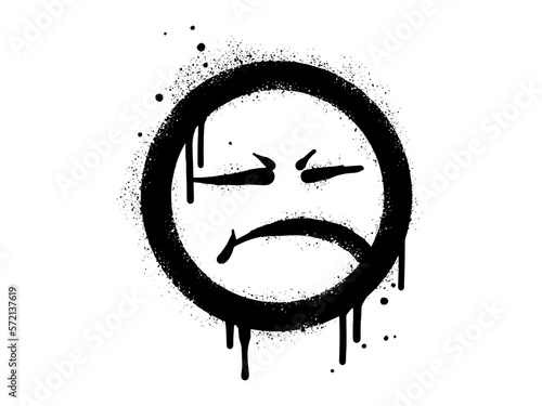 Anggry face emoticon character. Spray painted graffiti anger face in black over white. isolated on white background. vector illustration