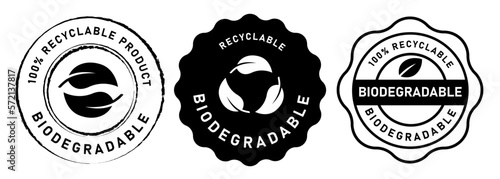 Biodegradable recyclable label sticker black and white monochrome flat stamp icon seal logo