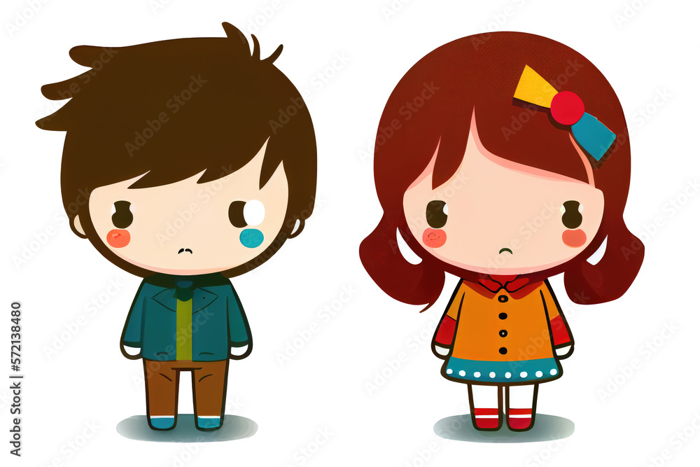Cute boy and cute girl cartoon style on transparent background.generative ai Cute boy and cute girl cartoon style on transparent background.generative ai
