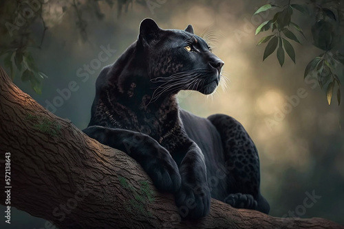  a panther sat upright on a tree branch. Generative AI 