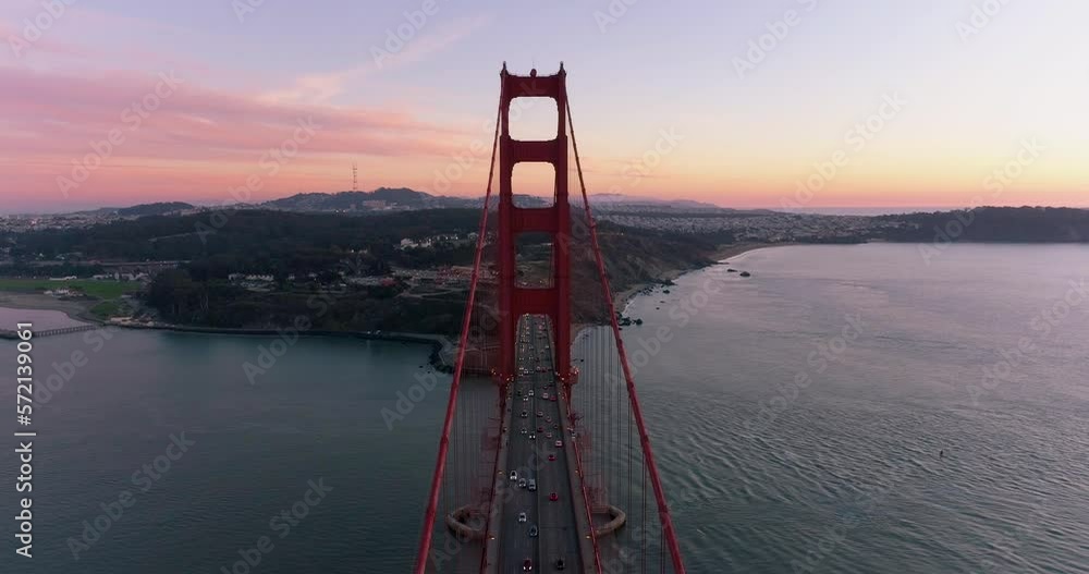 Golden Gate Bridge at Sunset with City (Drone Footage) Golden Gate Bridge at Sunset with City (Drone Footage)