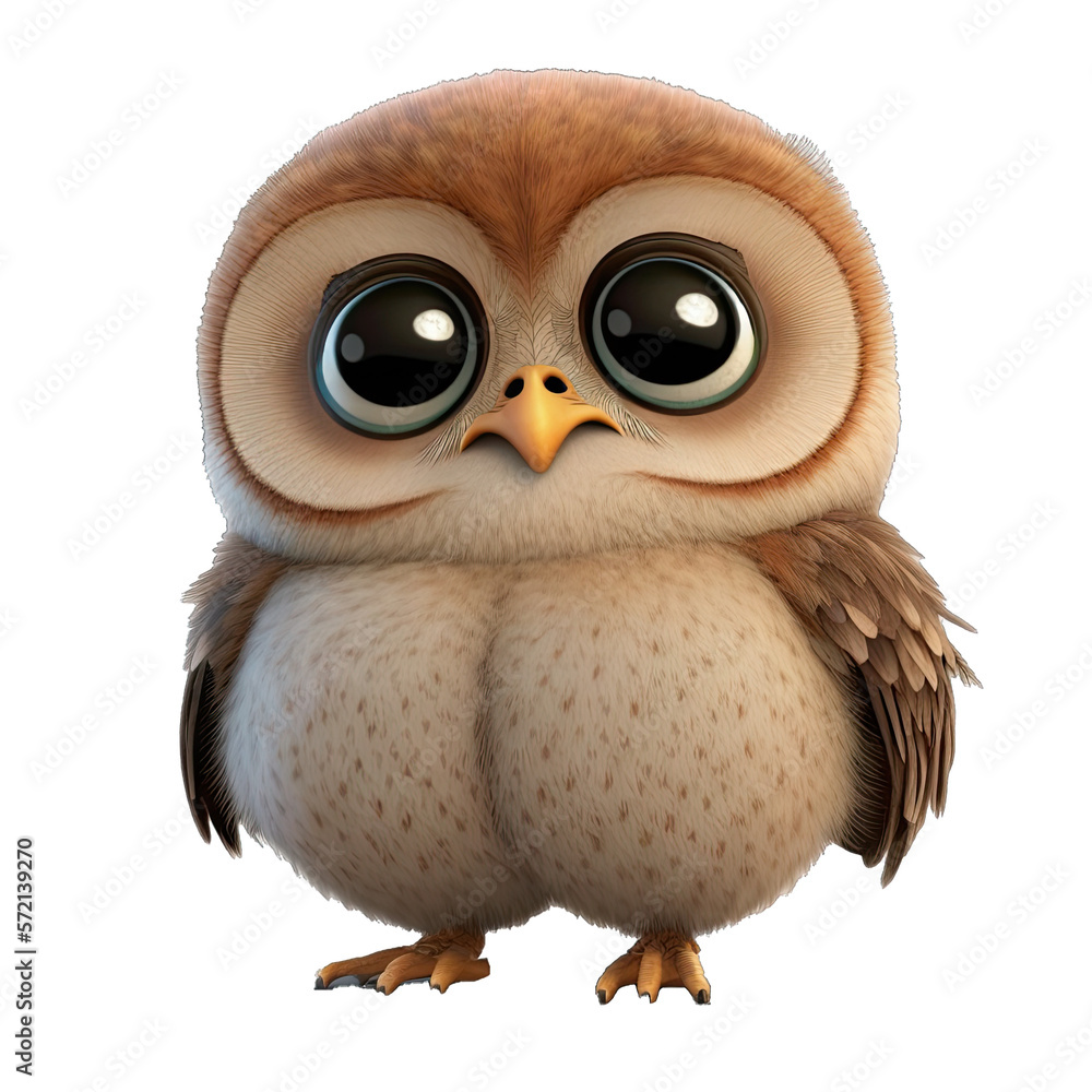 Cute Animation Cartoon Character Animal Owl Design Elements Isolated on Transparent Background: Clear Alpha Channel Graphic for Overlays Web Design, Digital Art, PNG Image (generative AI)