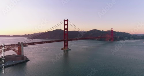 Wallpaper Mural Golden Gate Bridge at Sunset with Mountains (Drone Footage) Torontodigital.ca
