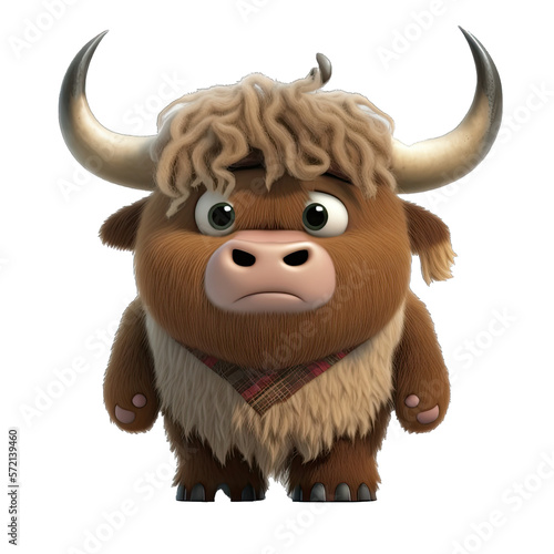 Cute Animation Cartoon Character Animal Yak Design Elements Isolated on Transparent Background: Clear Alpha Channel Graphic for Overlays Web Design, Digital Art, PNG Image (generative AI)