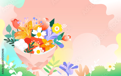 March 8 International Women s Day  girls surrounded by flowers  background with various flowers and plants  vector illustration