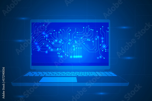technology laptop illustration communication data security. digital hi-tech futuristic circuit technology abstract. © Ker