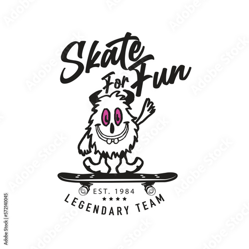 Cartoon skater skull character illustration. Vector graphic for apparel prints, posters and other uses.