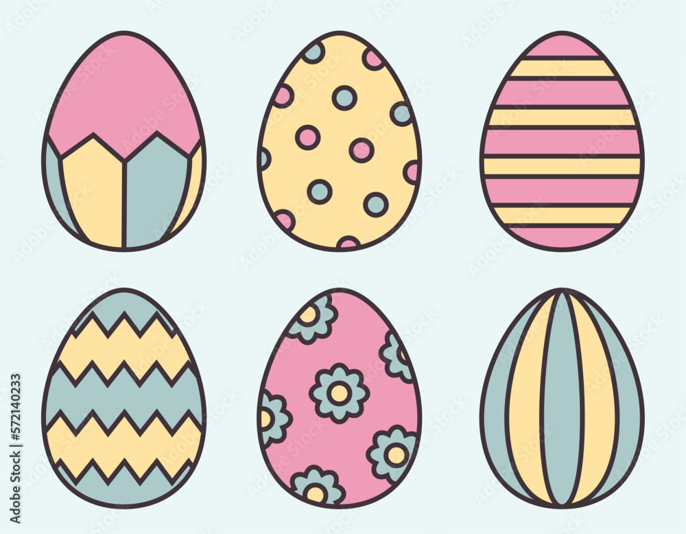 Set of different Easter eggs. Holiday attributes in lineal flat style. Set of different Easter eggs. Holiday attributes in lineal flat style.