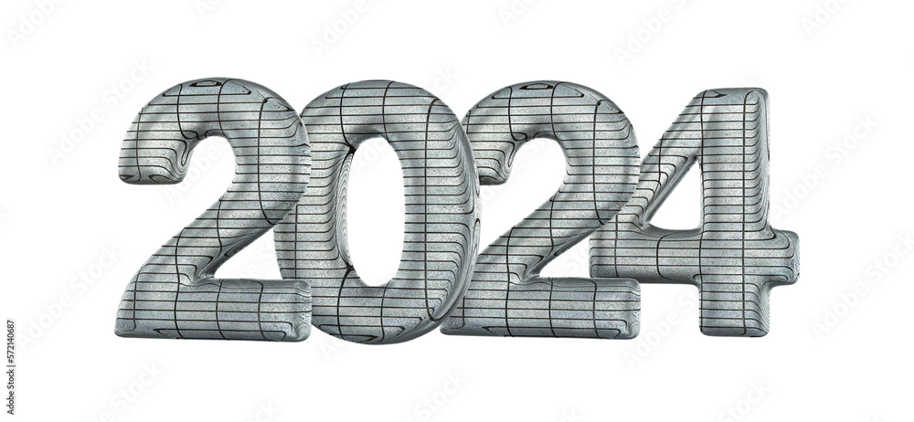New Year 2024 isolated on a white background. 3d rendering.