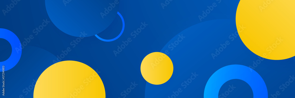 Playful Blue and Yellow Circle Abstract, Geometric Vector Banner Template