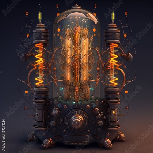 Mysterious Nixie / Vacuum Tube Device. Curious Glowing Steampunk Invention. [Sci-Fi, Fantasy, Historic, Horror Object]  photo