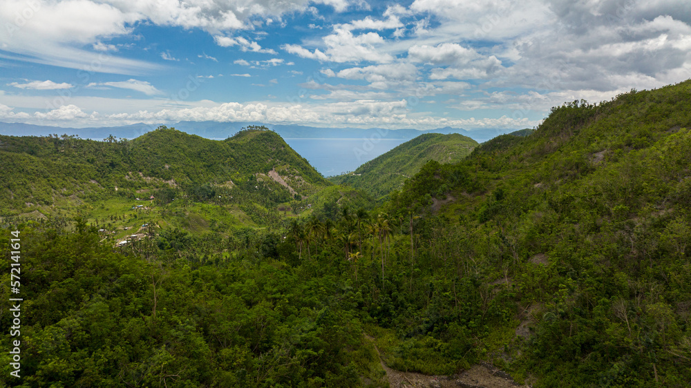 Aerial view of the jungle and rainforest to the sea. Cebu, Philippines.