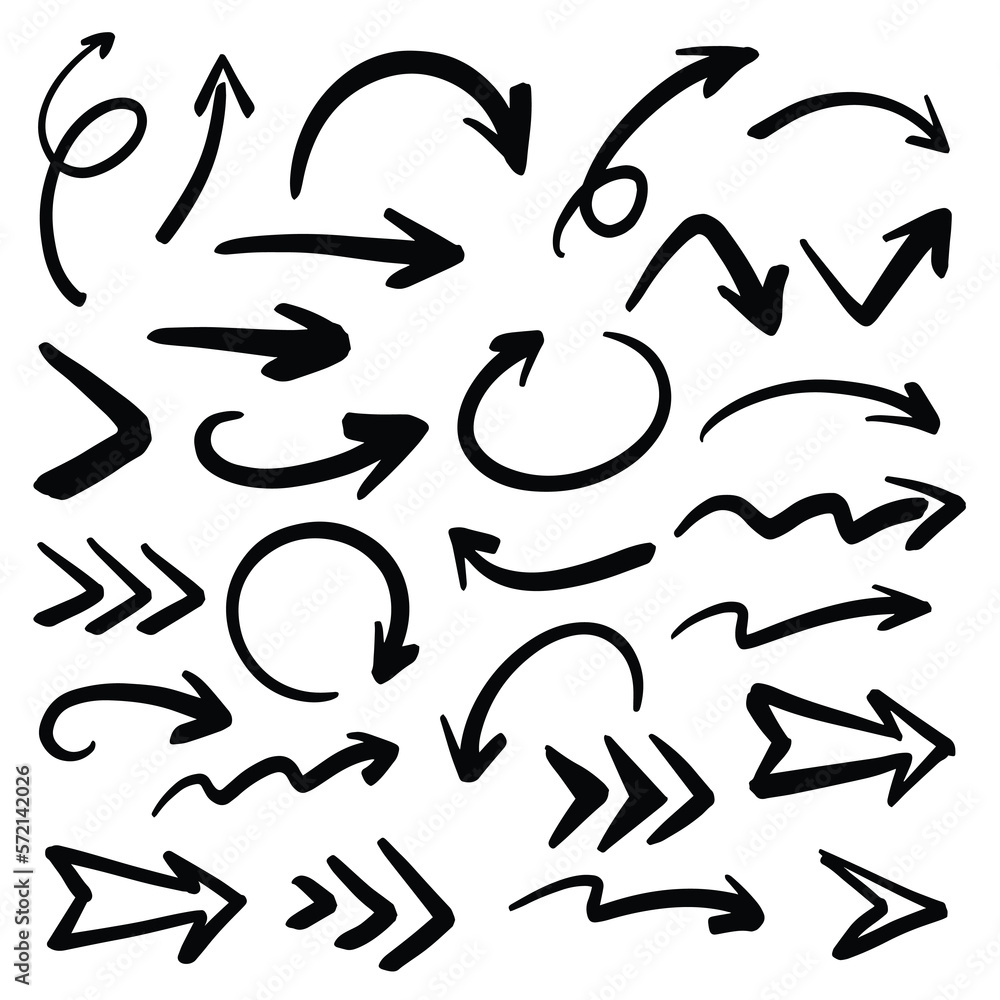 Hand drawn arrow icons set. Set of arrow doodle style. Hand drawn arrow icons set. Set of arrow doodle style.